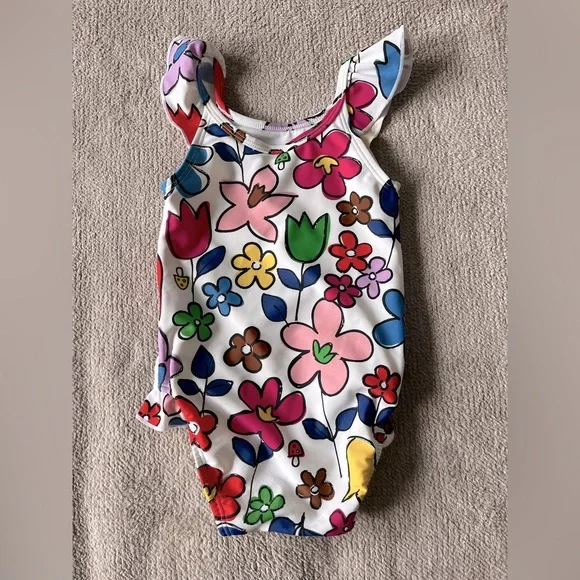 Hanna Andersson Girls Swimsuit One Piece Floral Print 75 cm 12 18 Months - Picture 2 of 4